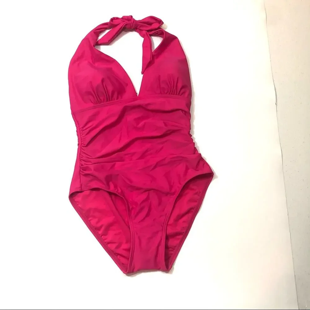 Tommy Hilfiger Shirred Halter One Piece Swimsuit